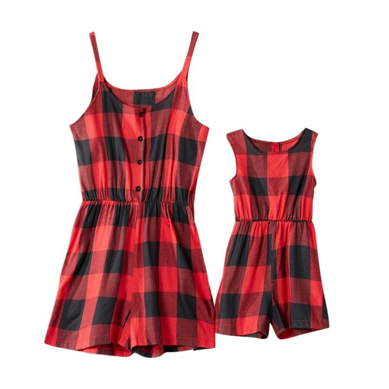 Thumbnail: Summer Plaid Parent-child Dress Baby Girls Mom Romper Mother Daughter