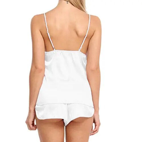 Thumbnail: Women Cute 2PCS Lingerie Set, Loose Solid Color Sling Low Chest Top, Short Elas