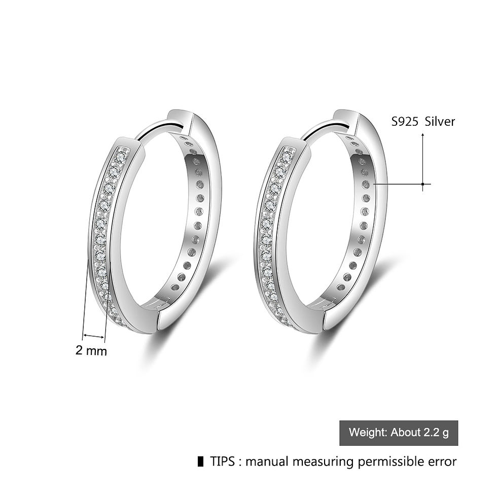 Miniatiūra: 925 Sterling Silver Round Hoop Earrings for Women Classic Style Cubic Zirconia