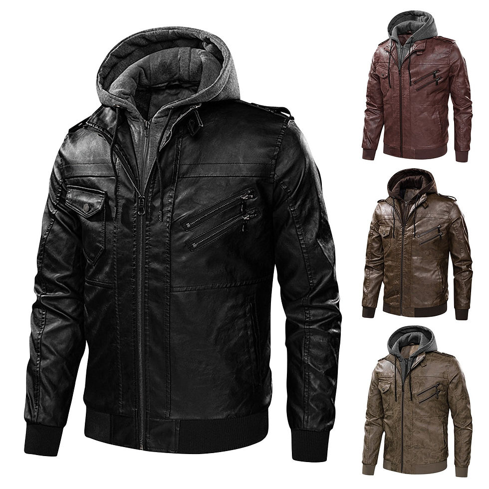 Thumbnail: Men Leather Jackets Autumn Winter Fashion Hooded Fleece Motorcycle PU Leather J