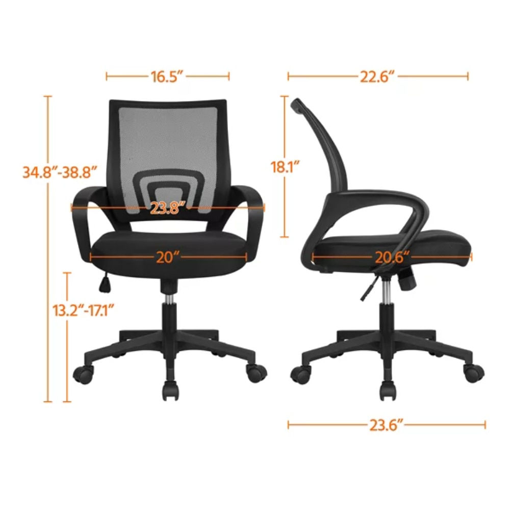 SMILE MART Adjustable Mid Back Mesh Swivel Office Chair with Armrests, Black of