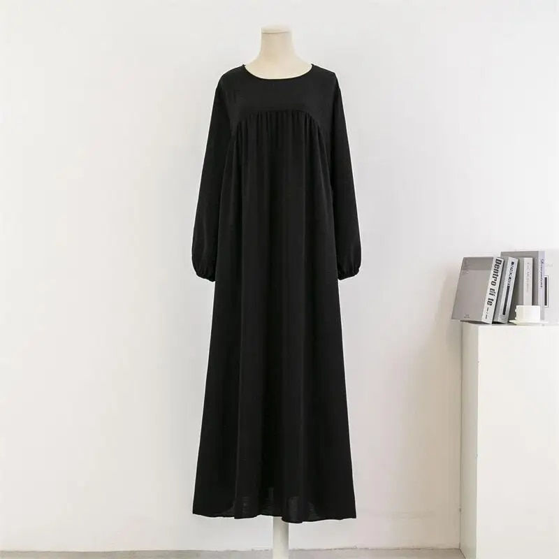 Küçük resim: Spirng Autumn Full Sleeve Casual Plus Size Dress Women Loose Maxi Dresses Femal