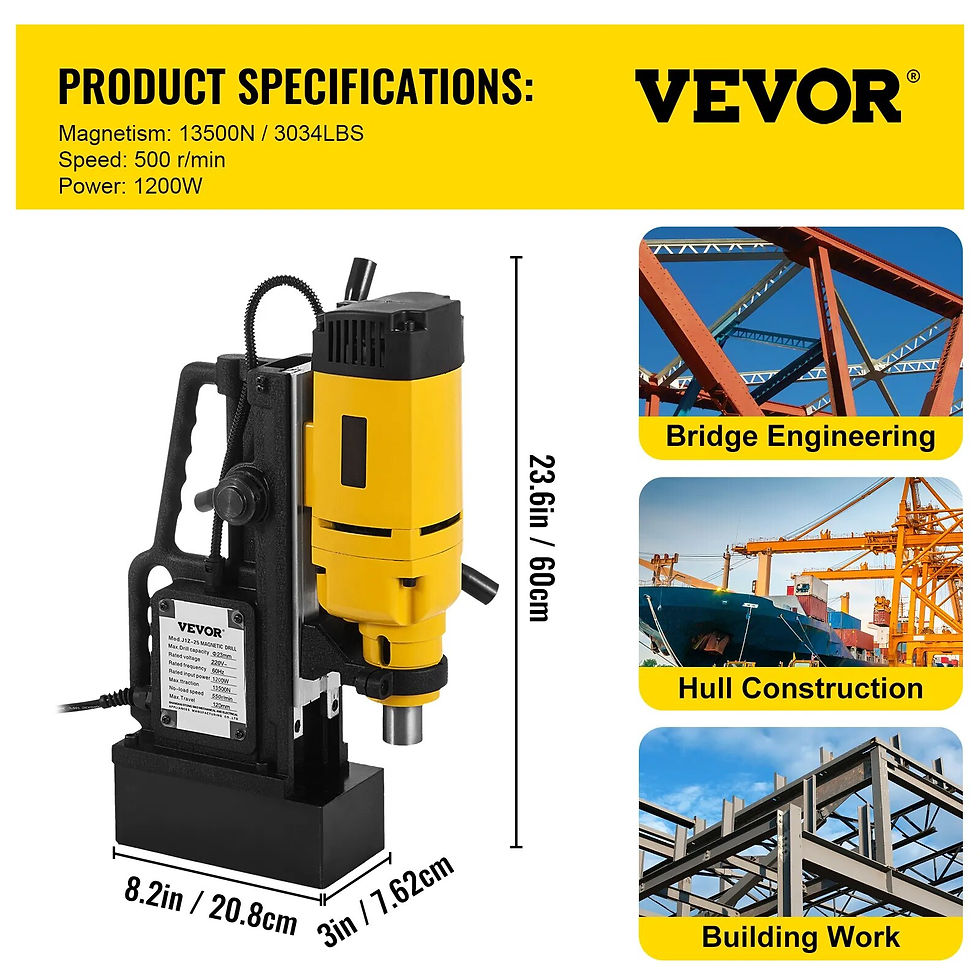 Thumbnail: VEVOR 1200W Magnetic Drill Press 23mm Boring MB-23 Electric Bench Tapping Drill