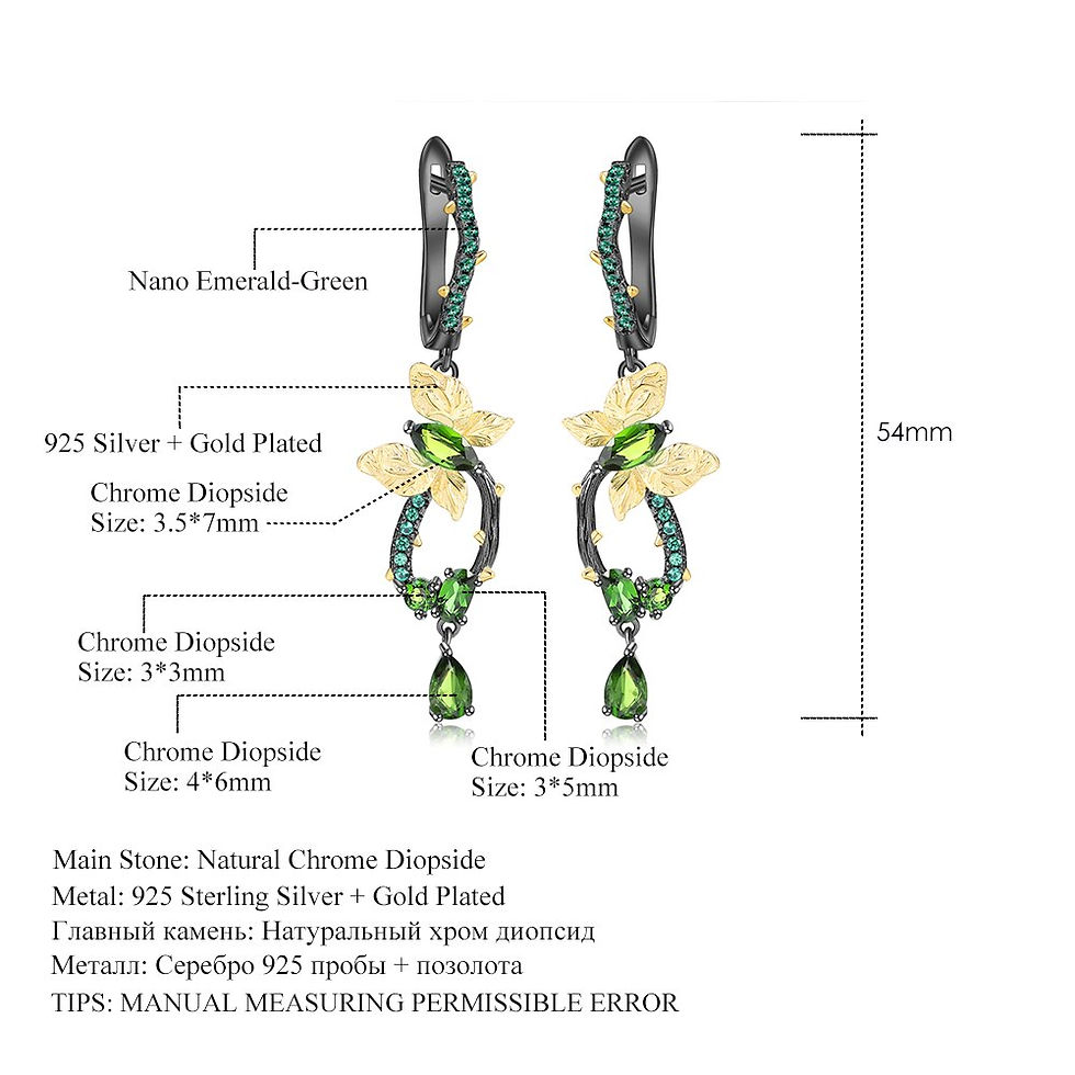 Thumbnail: GEM'S BALLET Handmade 925 Sterling Silver Earrings Natural Chrome Diopside