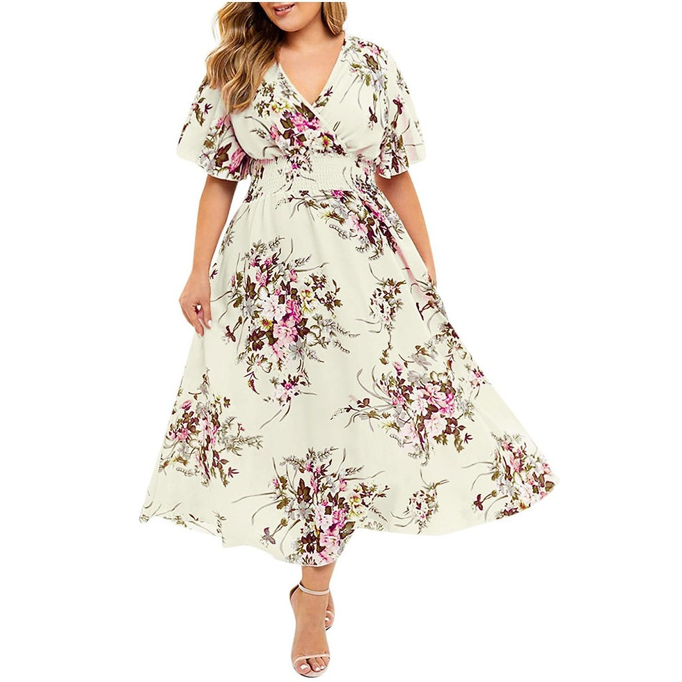 Miniatura: Plus Size Floral Dress Slit Ruffle Sleeve Irregular Elegant Dresses 2021 Women'