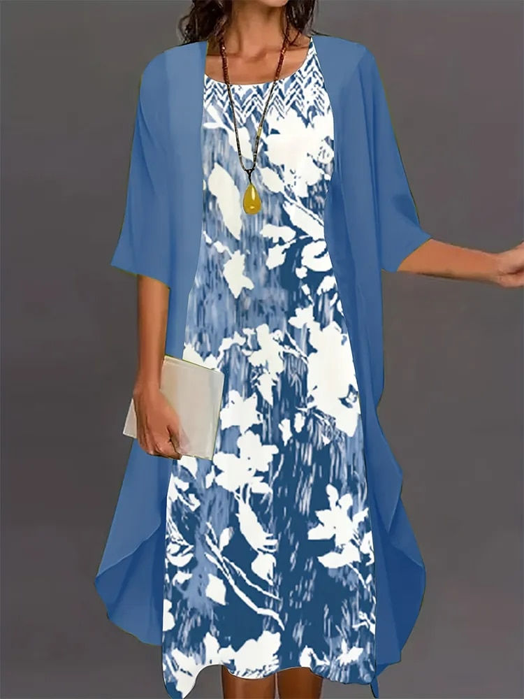 Thumbnail: Plus Size 2023 Autumn New Women's Floral Printed Long Dress Printed Pattern Two