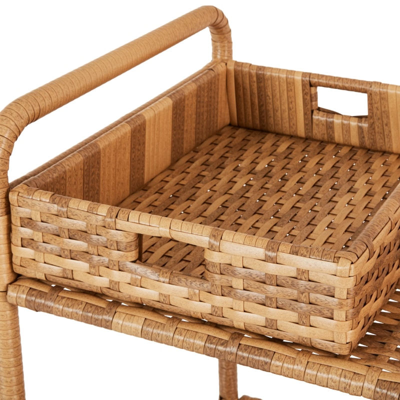 Thumbnail: Better Homes & Gardens Willow Sage Steel Wicker Bar Cart Brown 19.69” (D) X 29.