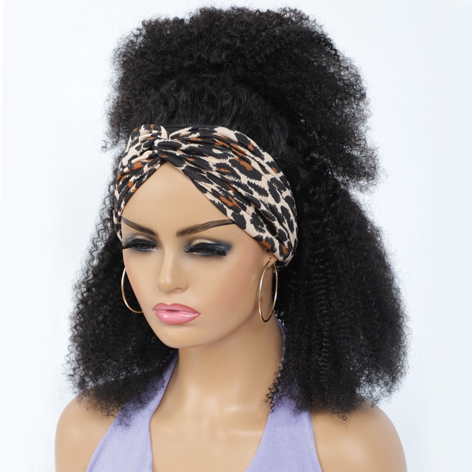 Thumbnail: Afro Kinky Curly Headband Wigs 180% Density Human Hair Wig Glueless Headband Ki