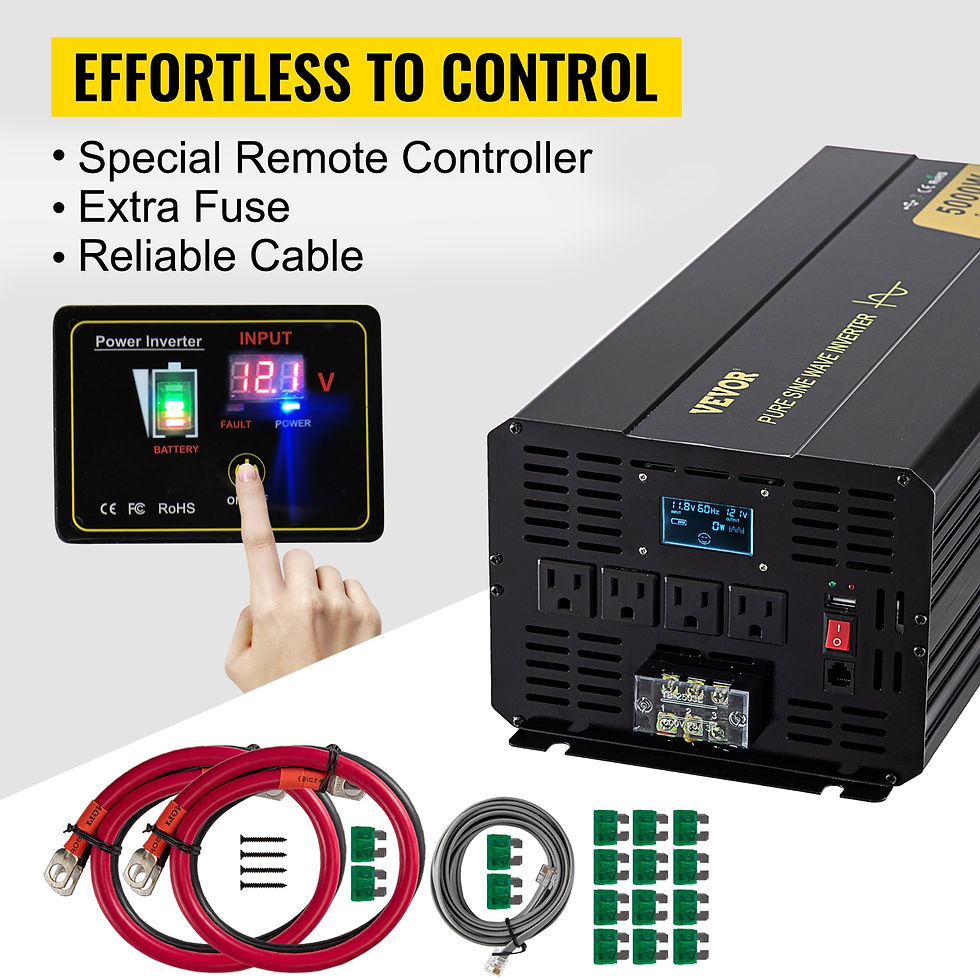 Thumbnail: VEVOR Pure Sine Wave Power Inverter 12V DC to 120V AC Aluminum Alloy LCD
