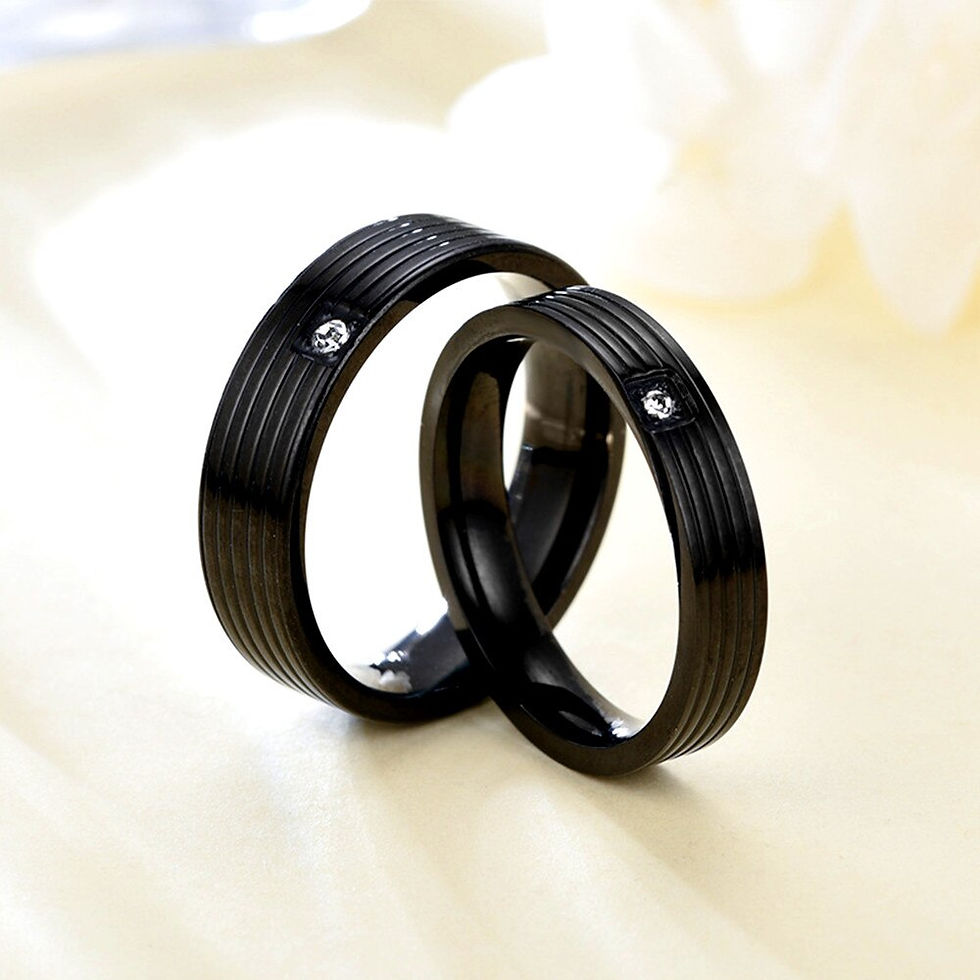 Thumbnail: Uloveido Couples Stainless Steel Wedding Band Engagement Rings Cubic