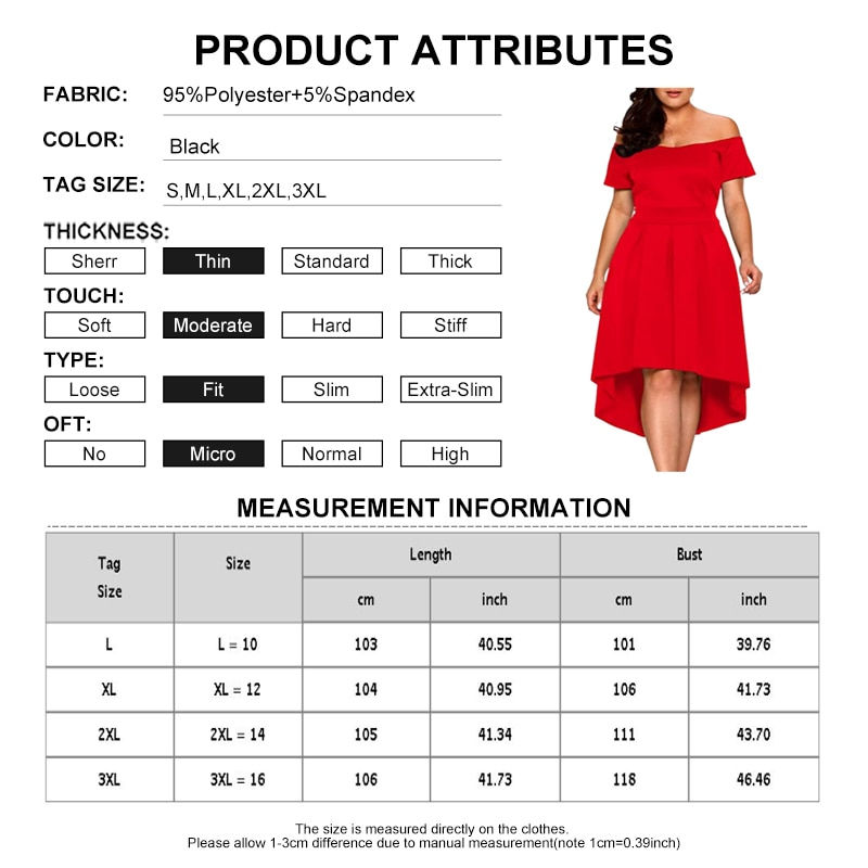 Thumbnail: Summer Plus Size Dresses Slash Neck High Low Cocktail Party Dresses Lady Pullov