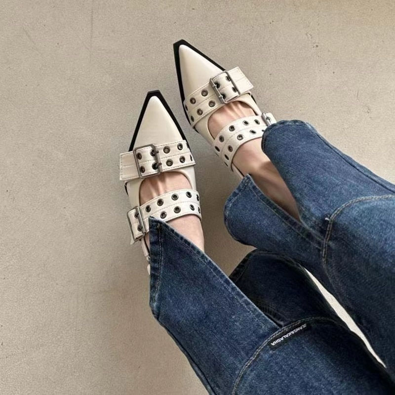 Sličica: Slingback Shoes Gothic Chunky Heels Women's Pumps Rivet Street Style Medium Hee
