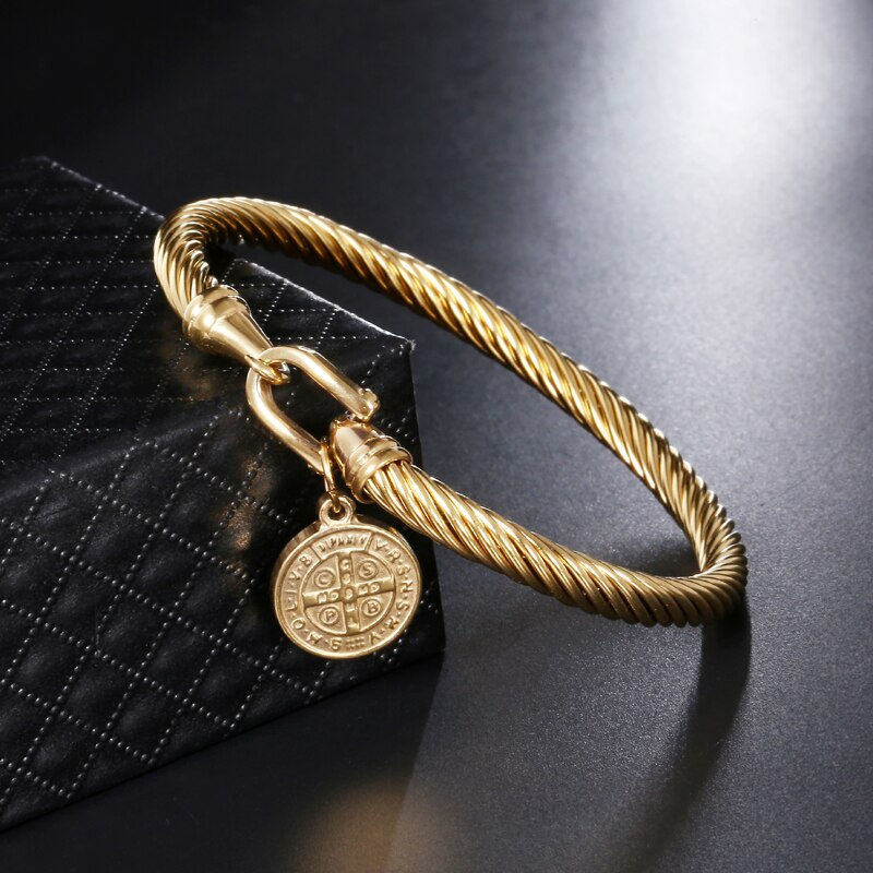 Thumbnail: D&Z Saint Benedict Medal Charm Bracelet & Bangle Women Gold Color 316L