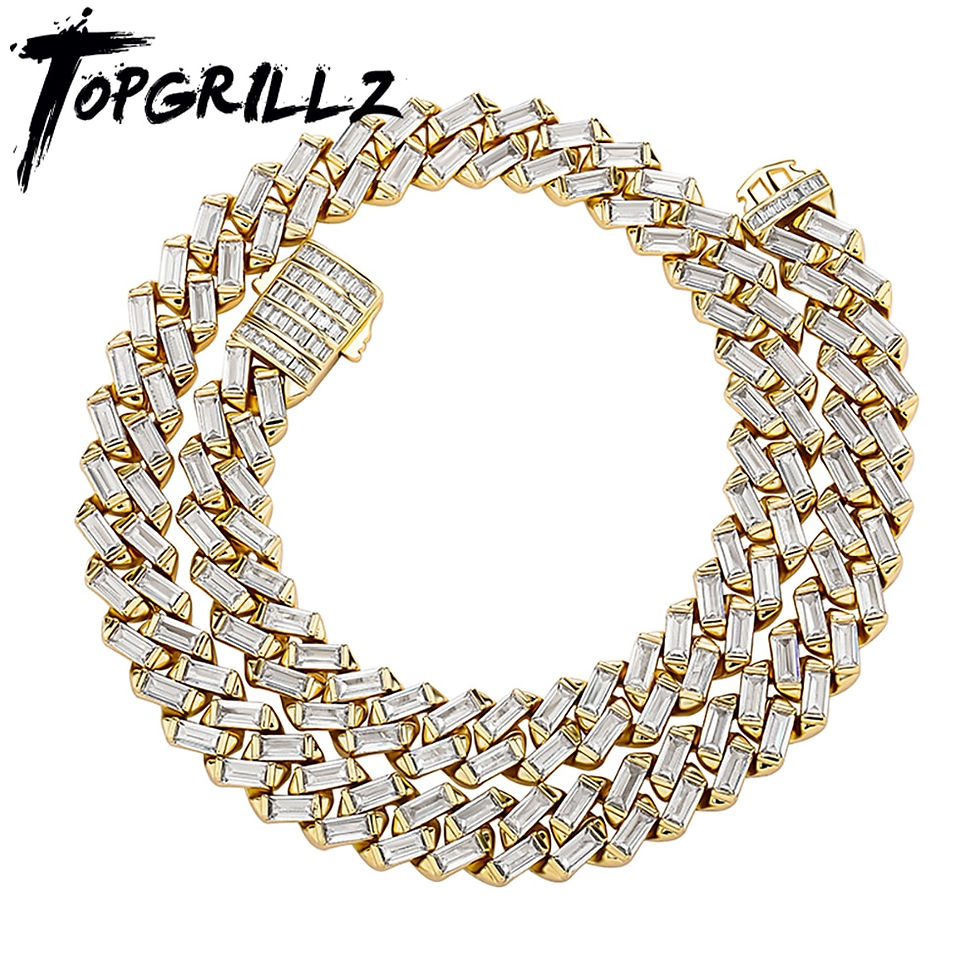 Thumbnail: TOPGRILLZ 12MM Iced Out Baguette Channel Set Cuban Necklace in White Gold