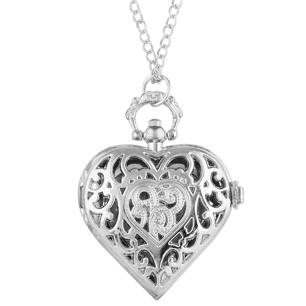 Miniatura: Stylish romantic heart-shaped diamond quartz women's necklace pocket watch souv