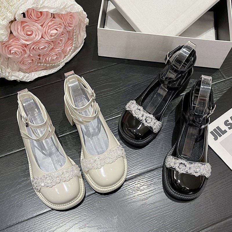 Thumbnail: Women Pumps Mary Jane Chunky Heel Platform Ankle Strap Ladies Sandals Transpare