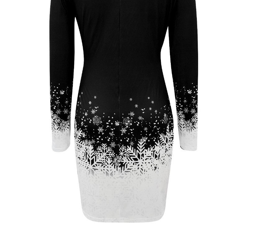 Miniaturebillede: European And American Christmas Printed Long Sleeve Dress A-lineskirt Women