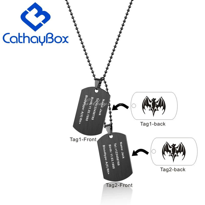 Thumbnail: Men's Military Army Personalized ID Stainless Steel Double Dog Tag Necklace Fas