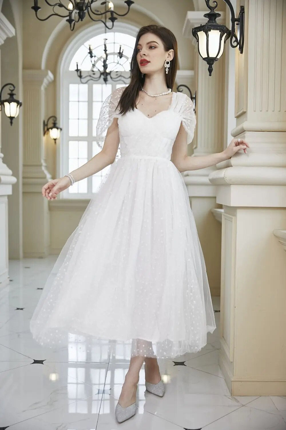 New Simple White Homecoming Dress for Women Mesh Wedding Party Ball Gown Elegan