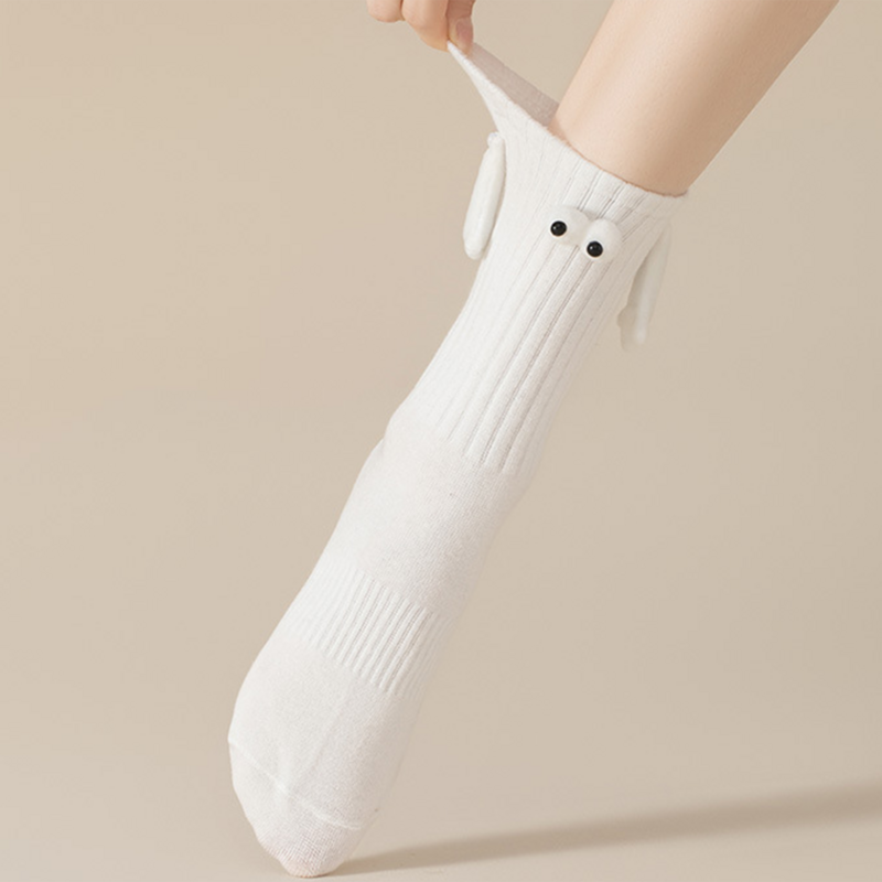 Thumbnail: Magnetic Suction Couple Holding Hands Socks with 3D Doll Eyes Mid Tube Cute Soc