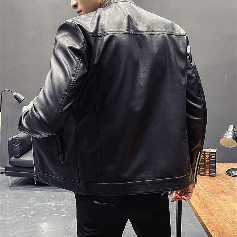 Thumbnail: Mens Leather Jackets New Spring Casual Motorcycle PU Jacket Biker Fleece Warm C