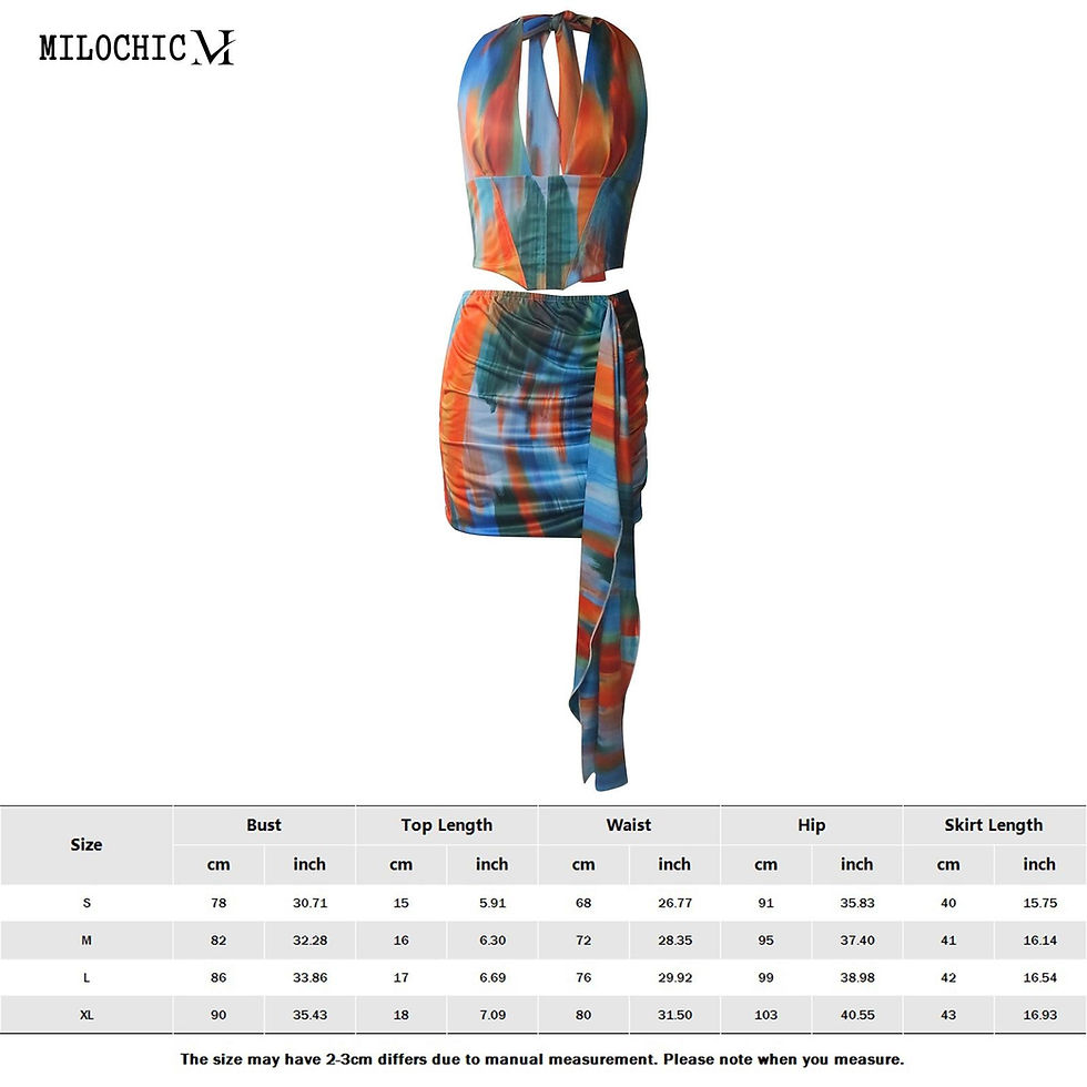 Thumbnail: Ladies 2 Piece Skirt Sets Deep Crew Neck Tie Dye Halter Top Mini Skirt Navel Ex