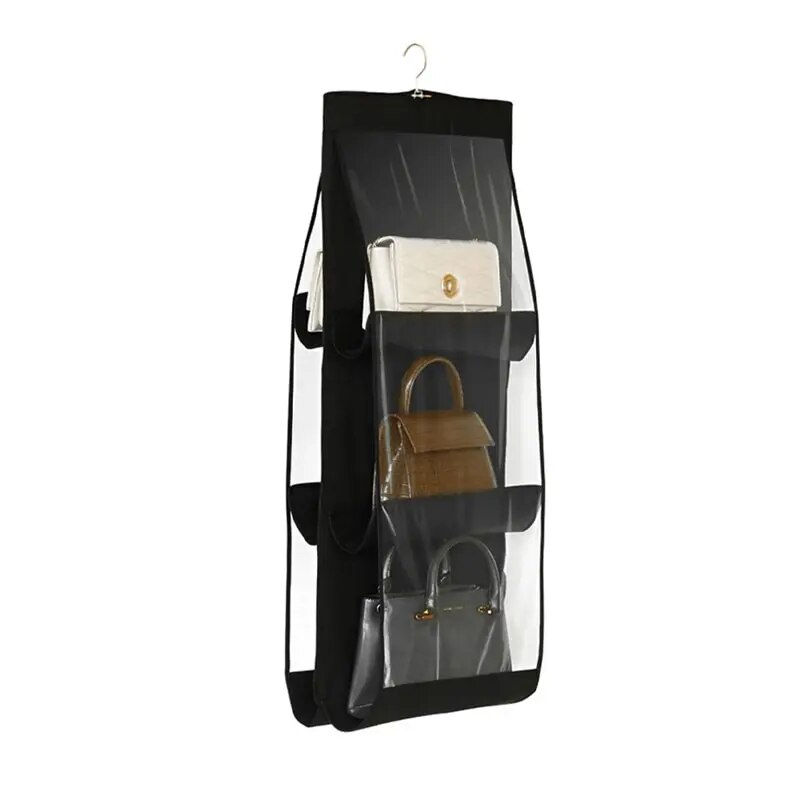 Black Handbag Hanging Organizer With 6 Pockets Foldable Oxford Cloth Handbag St
