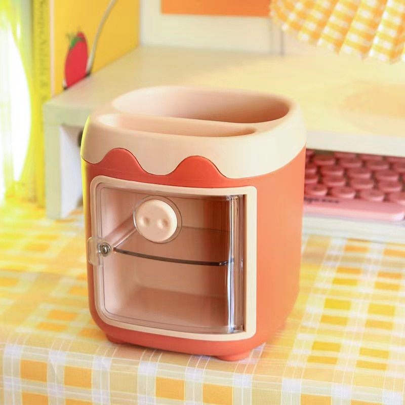 Thumbnail: Cartoon Multi Grid Cute Rreative Piggy Drawer Pen Holder Girl Heart Student Mul