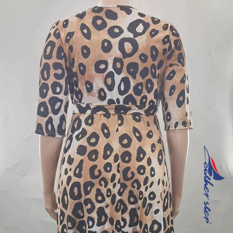 Thumbnail: Bohemian Women Maxi Dress Retro Leopard Printed Plus Size Party Sundress Lanter
