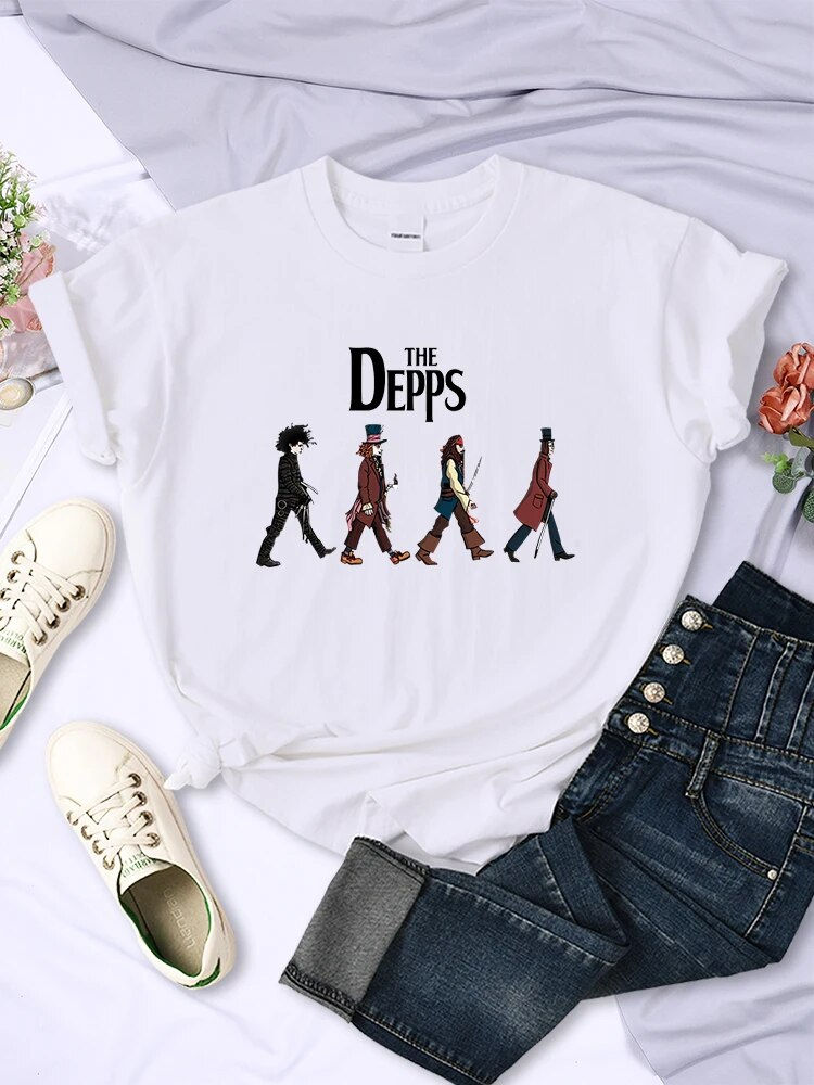 Thumbnail: Tee Shirts Women Edward Scissorhands Magician Pirate Gentleman Printed Short Sl