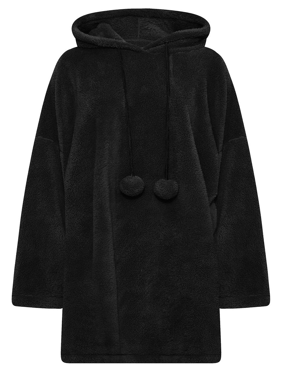 Imej kecil: Plus Size Casual Autumn Winter Teddy Hoodie Dress Women Long Sleeve Pocket Fron