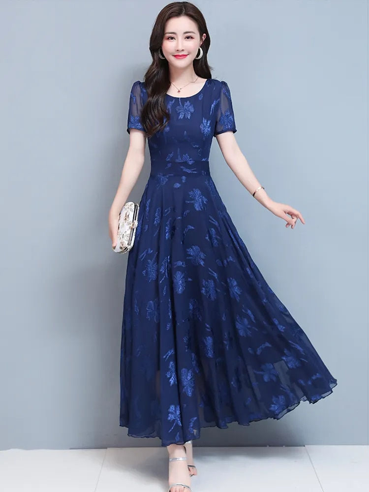 Thumbnail: Vintage Blue Clothes For Women 2023 Maxi Dress Chiffon Floral Party Elegant Boh