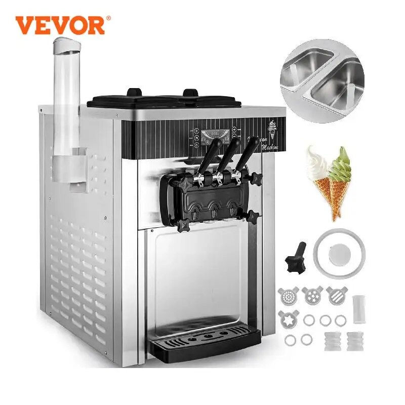 VEVOR 18-28L/H Soft Ice Cream Machines Commercial Sorbet Coolers Tricolor Deskt