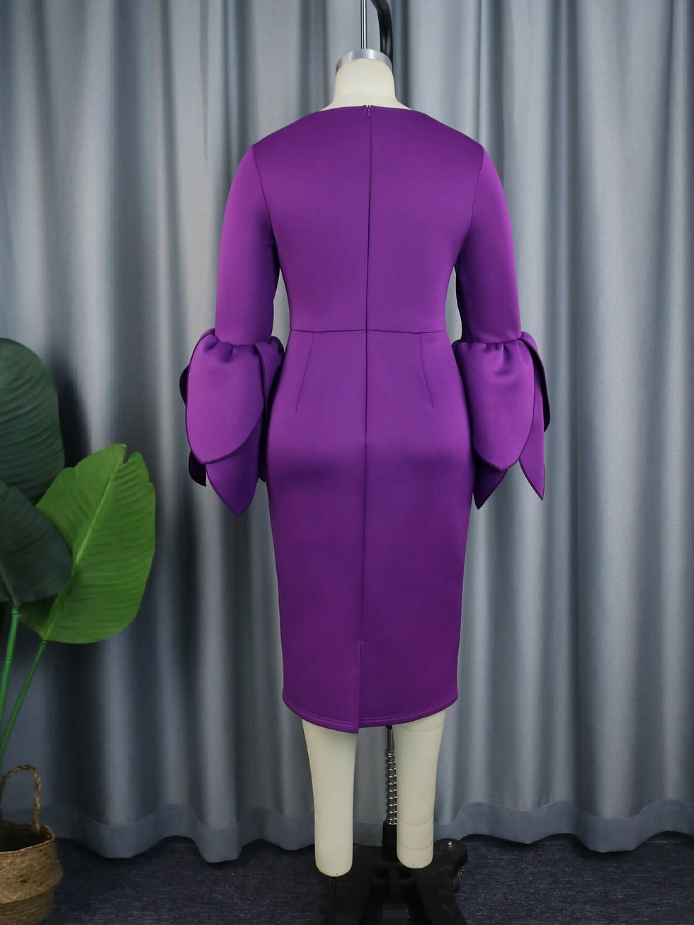 Thumbnail: Purple Midi Dresses for Women Plus Size O Neck Long Ruffles Sleeve Elegant Form