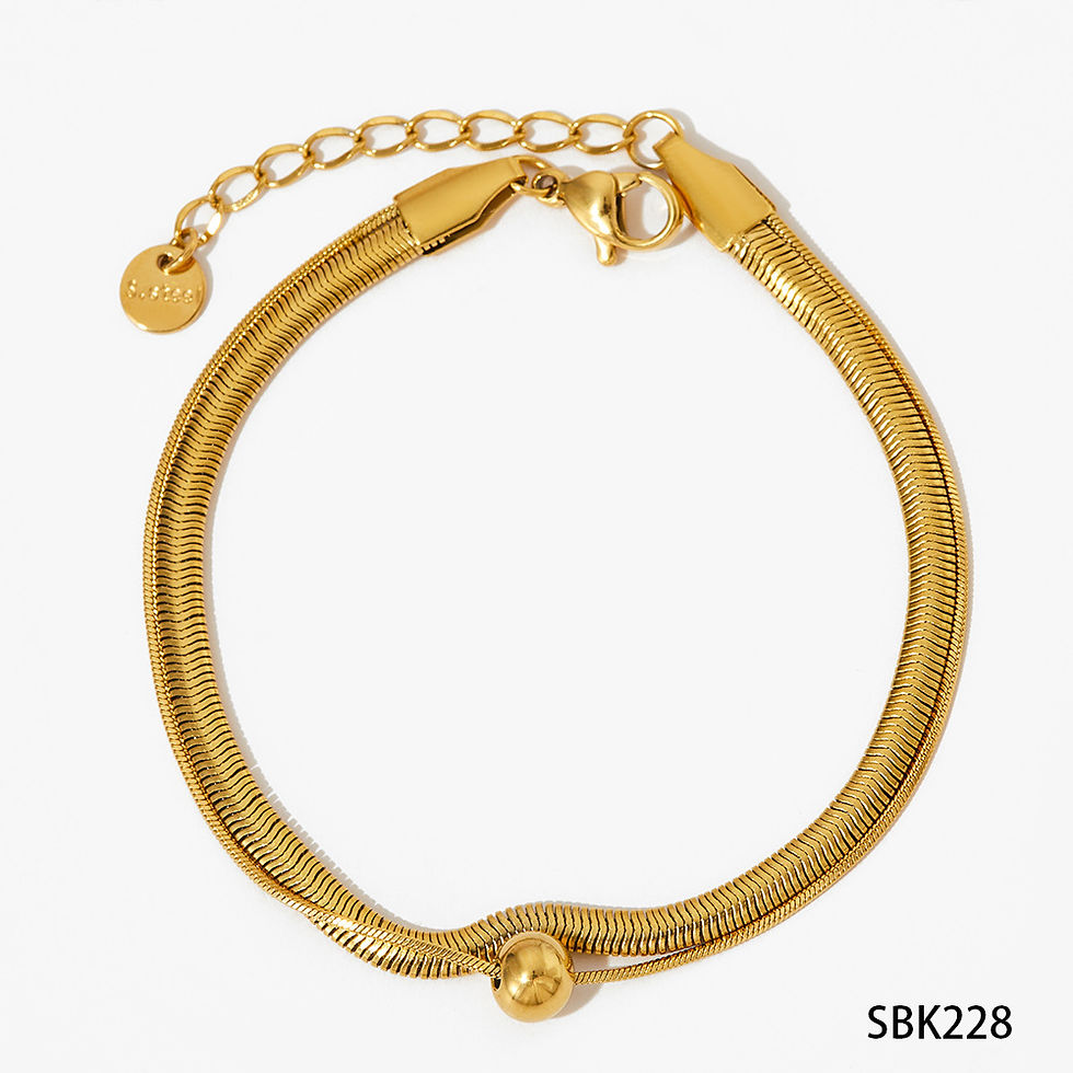 Thumbnail: Double-layer Flat Snake Bones Chain Necklace Bracelet Set
