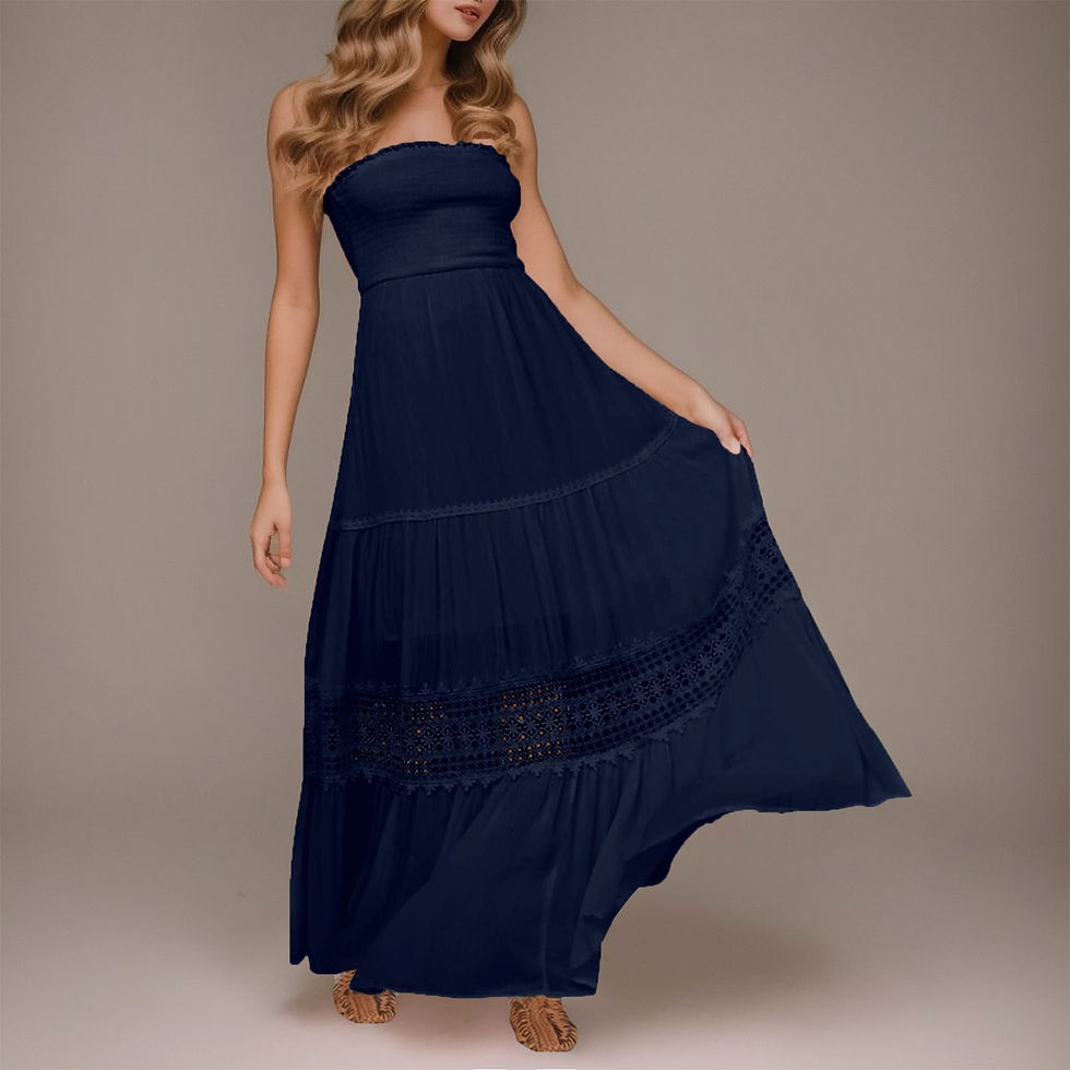 Thumbnail: Cute Strapless Bohemian Maxi Dress Summer Off Shoulder Lace Trim Backless Beach