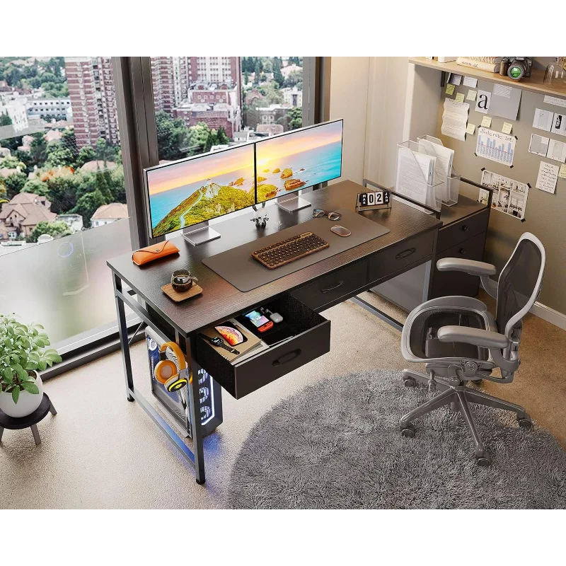 Thumbnail: 48 Inch Computer Desk with 3 Fabric Drawers, Home Office Desks with Storage, Mo