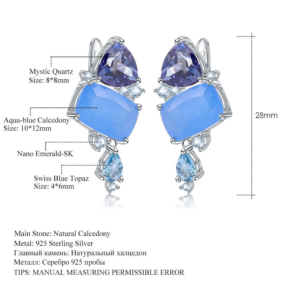 Thumbnail: GEM'S BALLET Natural Aqua blue Calcedony Earrings 925 Sterling Silver Colorful
