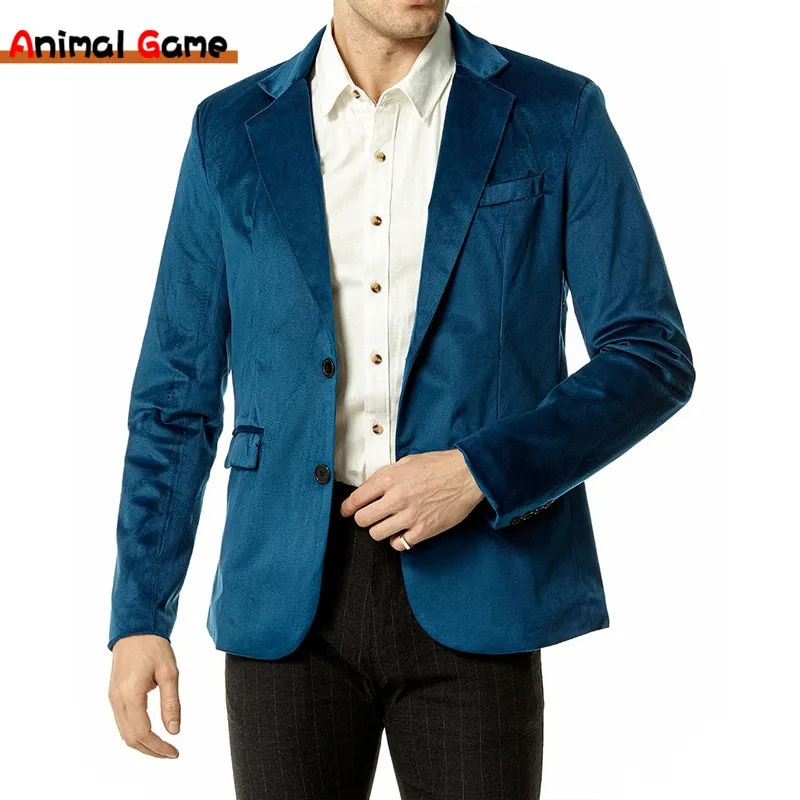 New Men's Velvet Blazer Slim Fit Solid Two Button Blazer Jacket Tuxedo for Prom