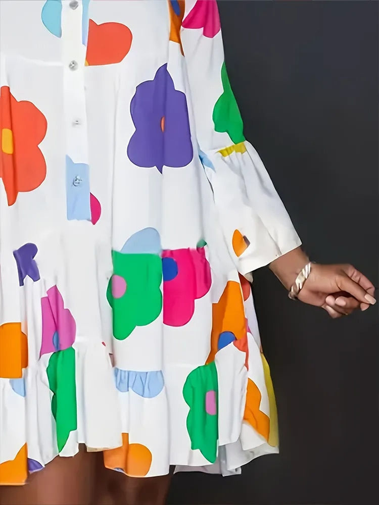 Miniatura: Plus Size 2023 Fall New Floral Printed Women's Dress, Casual Loose Button Fashi