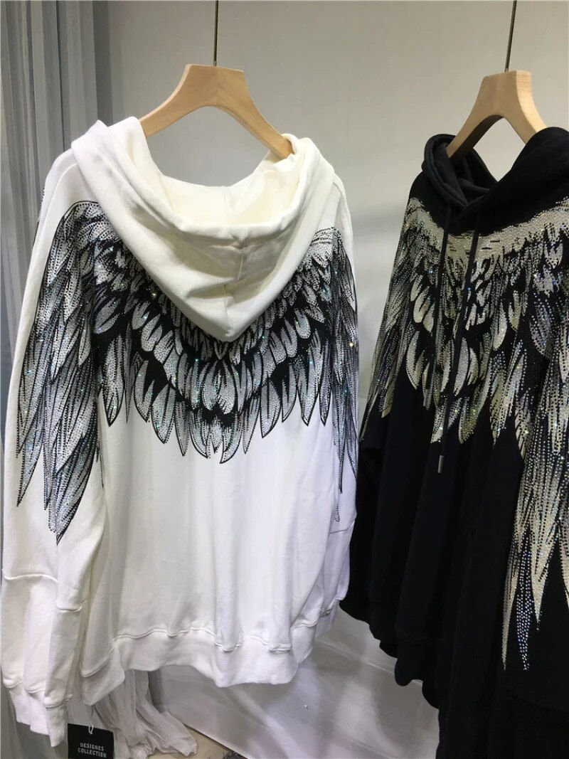 Miniatura: 4XL 	Plus Size Women Clothe Rhinestone Both Wing Hooded Sweatshirt Women Men Co