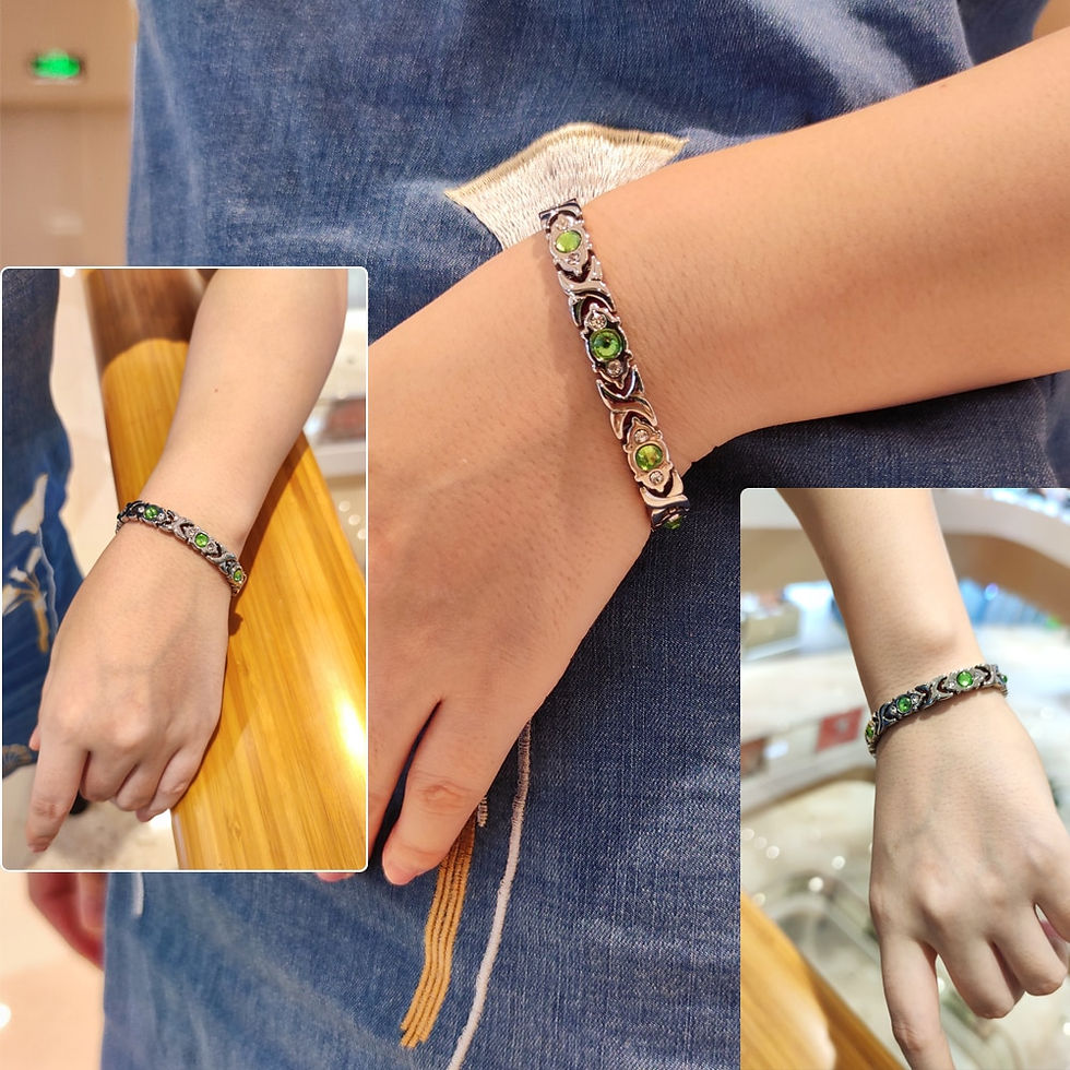 Thumbnail: Magnetic Bracelets for Women Green Crystals Cross Stainless Steel Bracelet