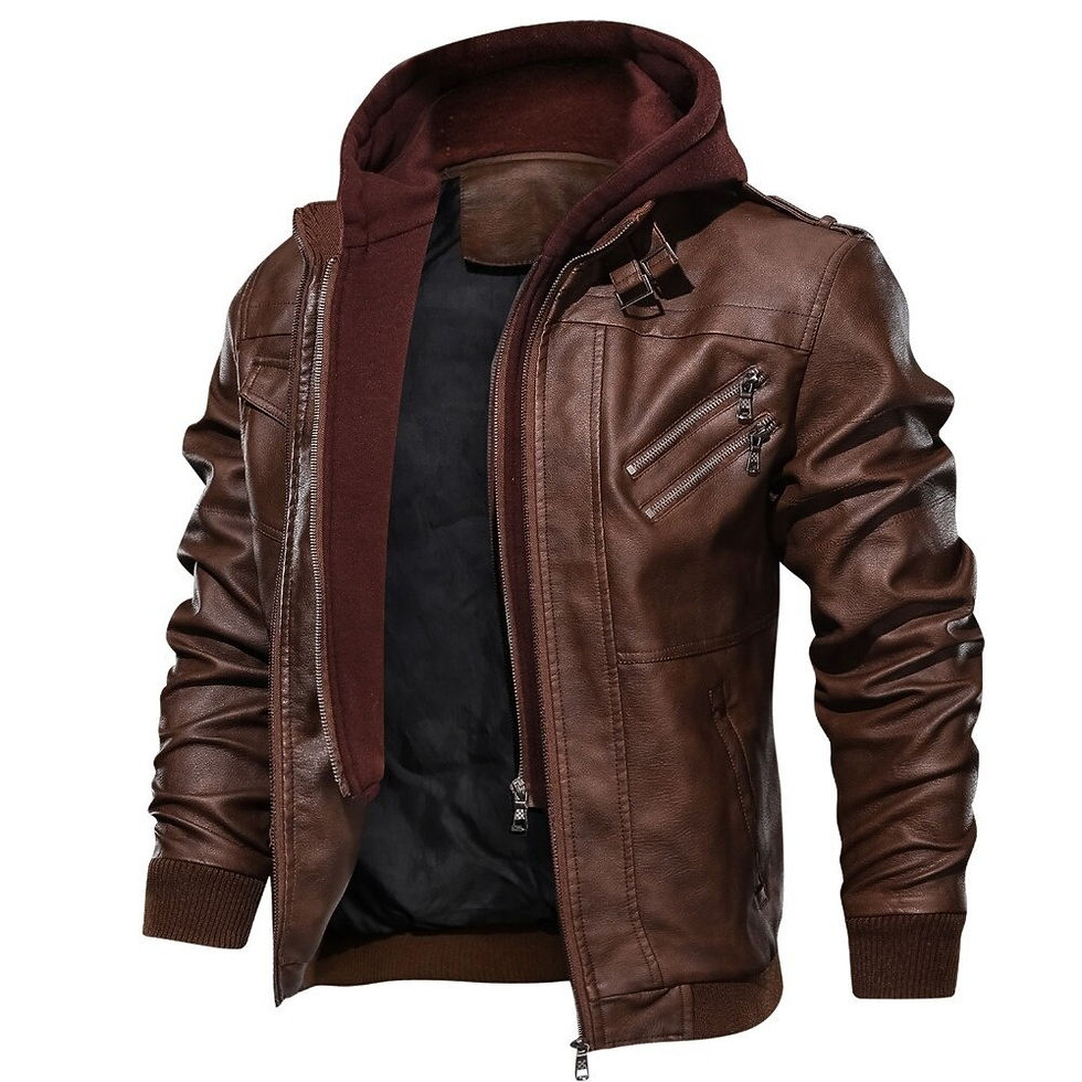 Thumbnail: Crocodile brand Hood Mens Leather Jacket Motorcycle Winter Fleece Warm Biker Vi