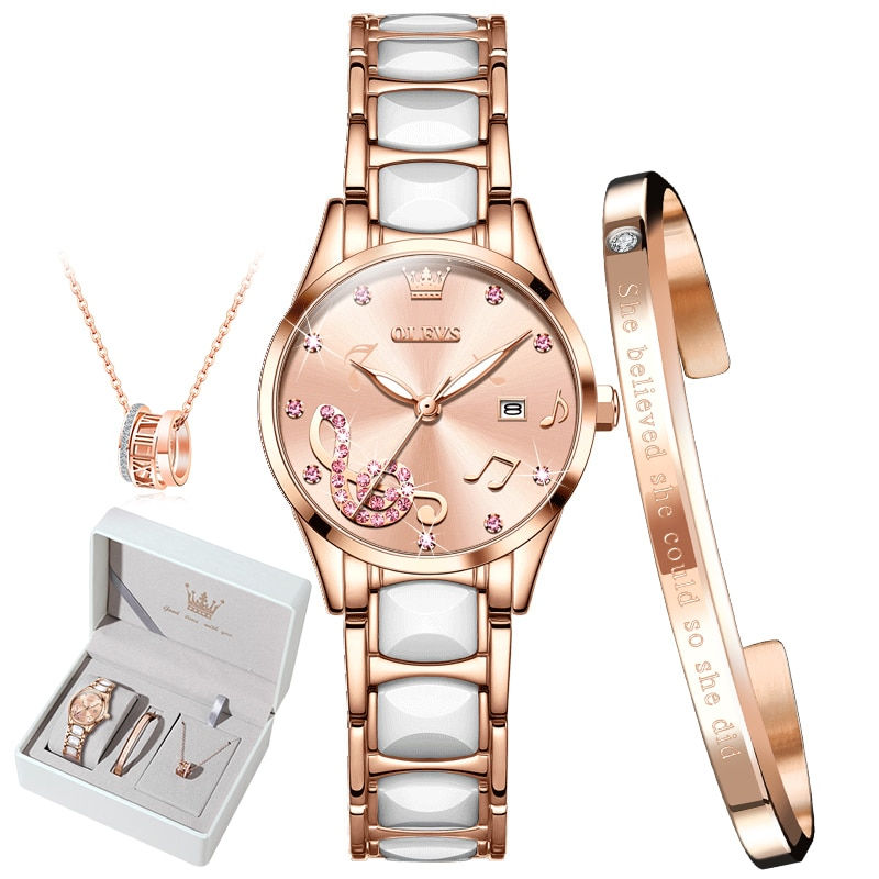 Thumbnail: OLEVS Women Wrist Watches Rose Gold Elegant Ceramic Watchstrap Ladies