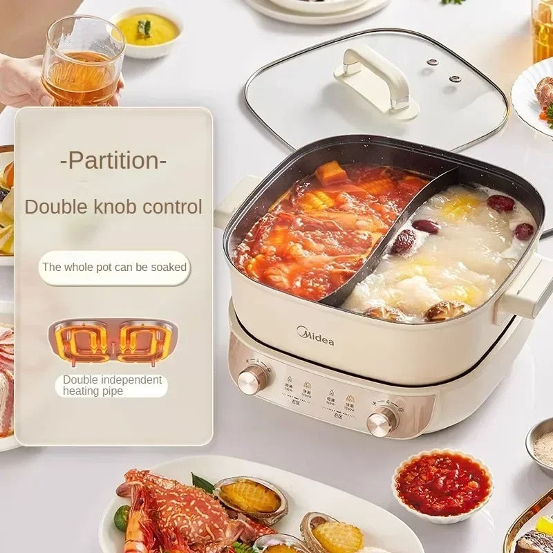 Electric Hot Pot 5.5L Multi Cooker Electric Frying Pan Double-flavor Chafing Di