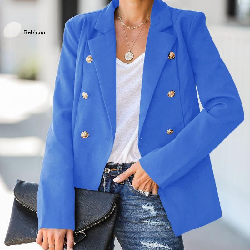 Thumbnail: Women Simple Casual Office Blazer Solid Colors Double Breasted Blazer All-Match