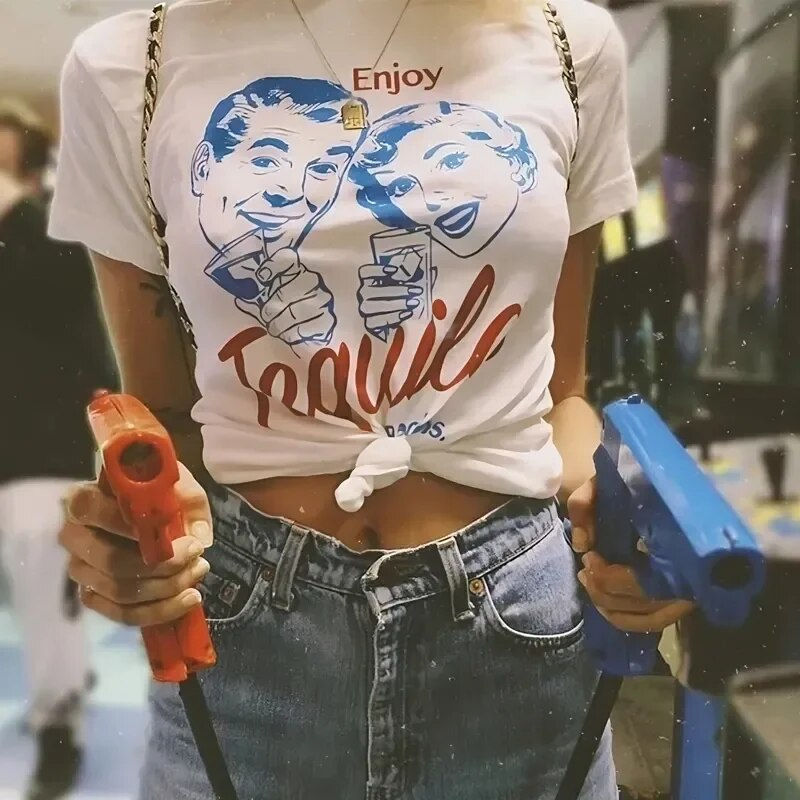 Miniatura: 1001 Enjoy Tequila Retro Graphic Tees Women Cute Funny Alcohol Drinking T-Shirt