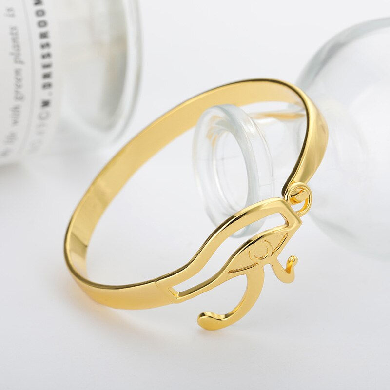Thumbnail: Egyptian Evil Eye Bracelet Bangle For Women Men Gold Color Stainless Steel