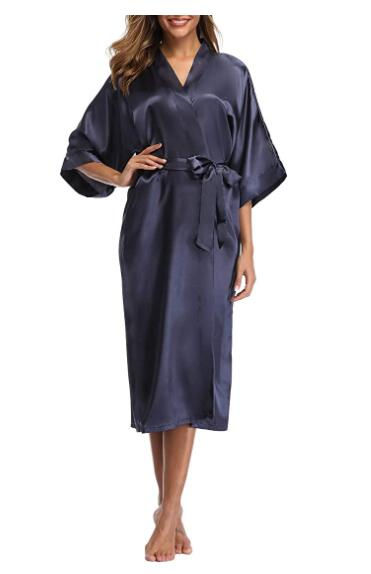 Women Silk Satin Long Wedding Bride Bridesmaid Robe Kimono Robe Feminino