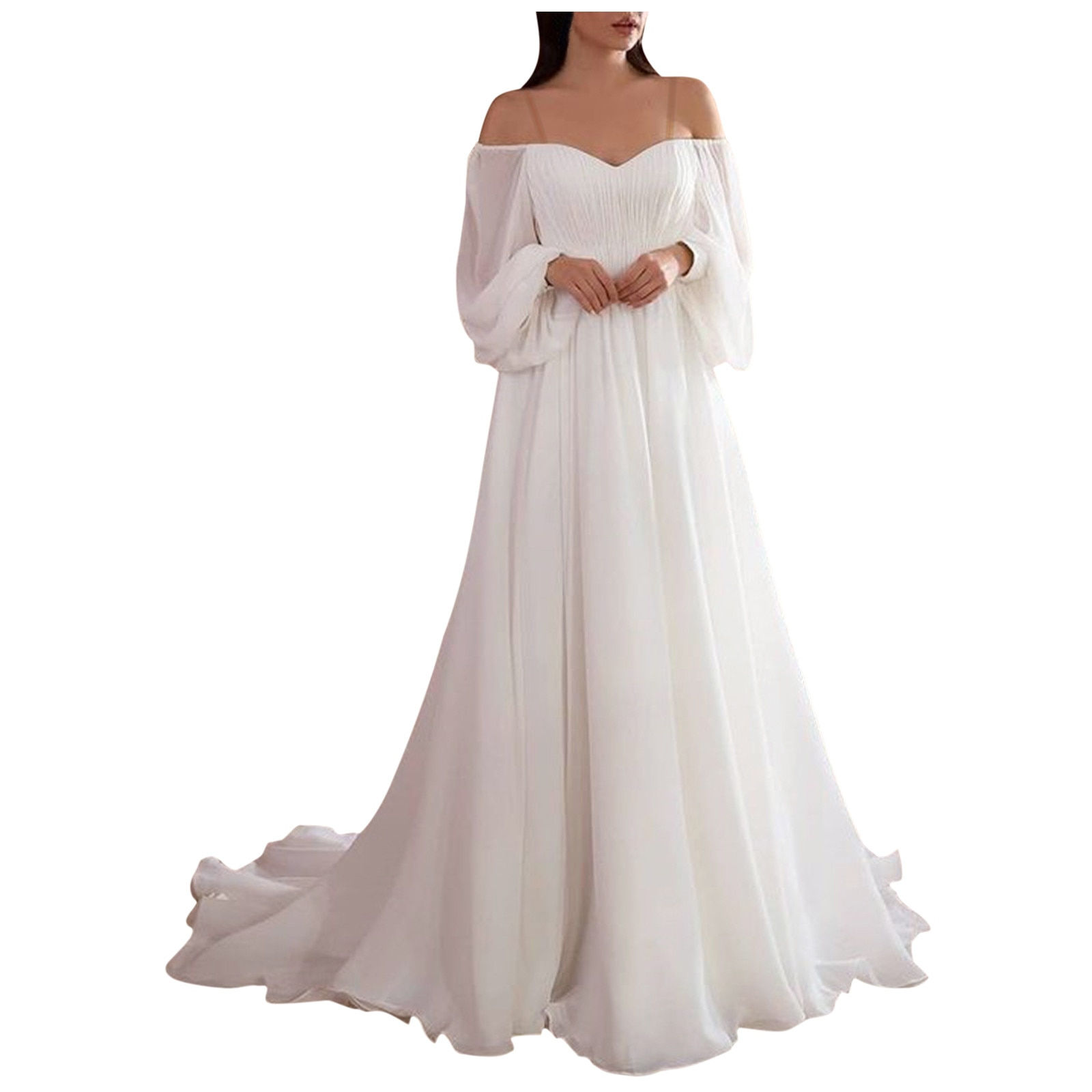 Elegant Chiffon Dresses for women Summer Autumn Cute Off Shoulder White Long Dr